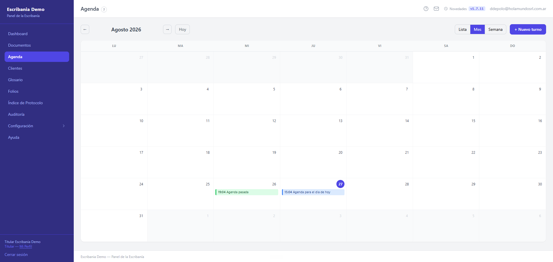 Agenda y turnos de Notarial SaaS